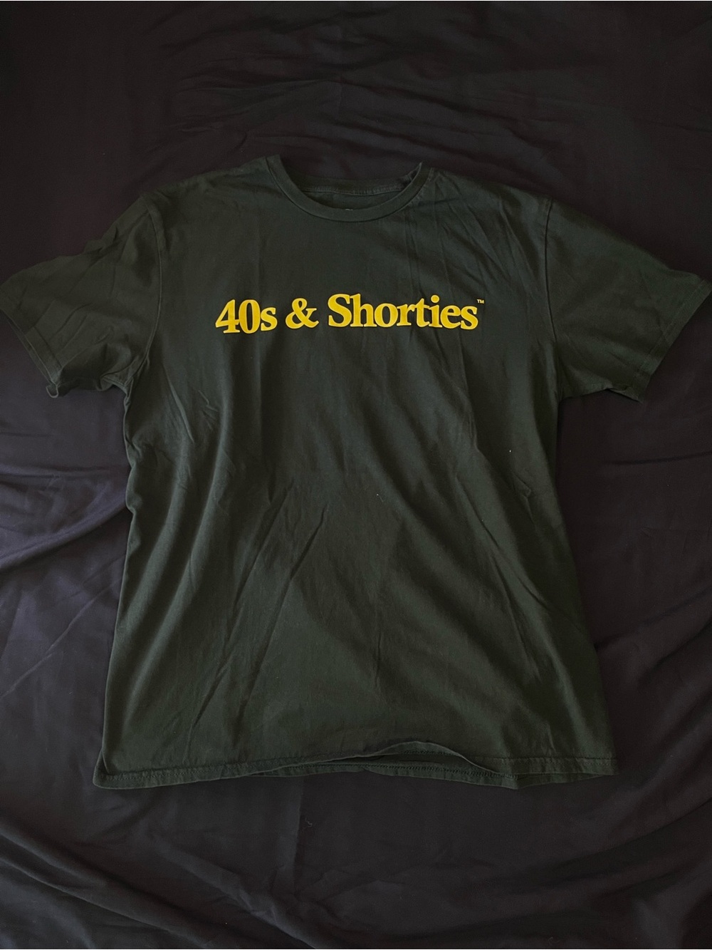 40s & Shorties Men's Short Sleeve Tee in Dark Green with Yellow Logo